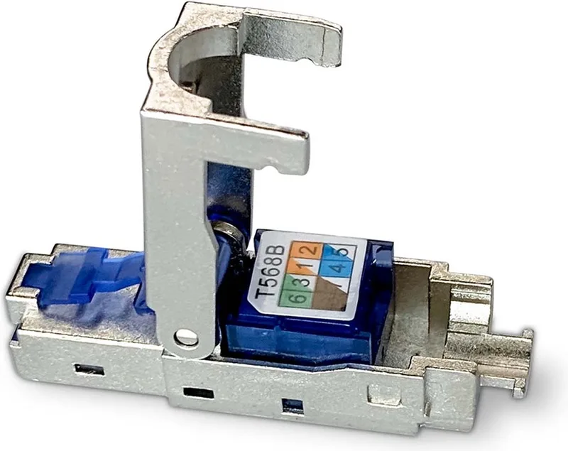 RJ45-Connector - Male - Toolless CAT6 / CAT6a - Recht - Verguld - 2 Stuks - Metaal - Blauw / Doos van Nedis in Grijs – productfoto