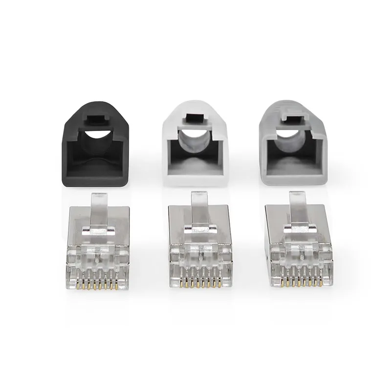 RJ45-Connector | RJ45 Pass Through | Stevig/Gesnoerd FTP CAT6 | Recht | Verguld | 10 Stuks | PVC | Grijs från Nedis – produktbild