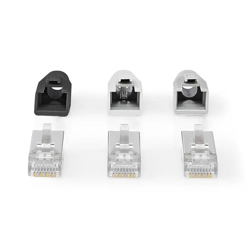 RJ45-Connector | RJ45 Pass Through | Stevig/Gesnoerd FTP CAT6a | Recht | Verguld | 10 Stuks | PVC | Grijs från Nedis – produktbild