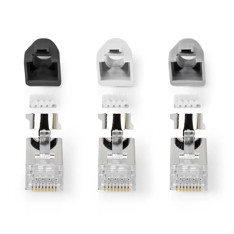 RJ45-Connector | RJ45 Pass Through | Stevig/Gesnoerd FTP CAT7 | Recht | Verguld | 10 Stuks | PVC | Grijs van Nedis – productfoto