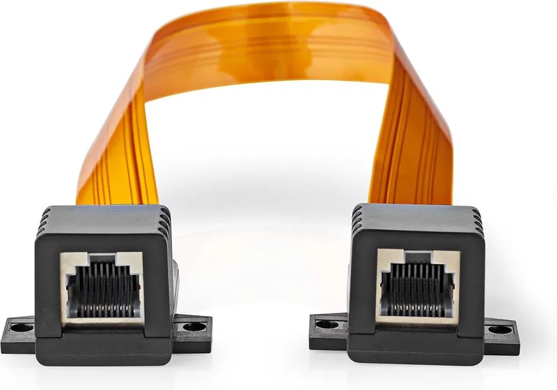 Vensterdoorvoer RJ45-netwerkkabel - UTP - RJ45 (8P8C) vrouwelijk - RJ45 (8P8C) vrouwelijk - 0,30 m - plat - PVC - oranje - doos från Nedis i Svart – produktbild