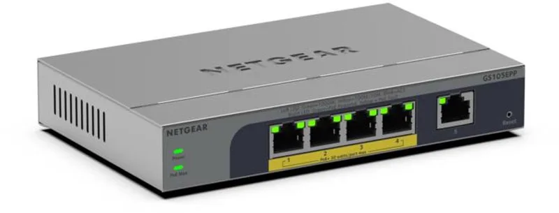 GS105EPP - Netwerk Switch - Unmanaged - 1 Gpbs - 5 poorten van Netgear in Grijs – productfoto