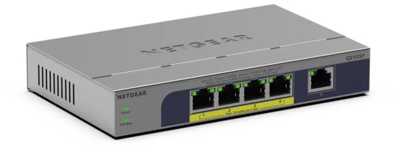 GS105P - Netwerk Switch - Unmanaged - 1 Gpbs - 5 poorten by Netgear in Grey – product photo