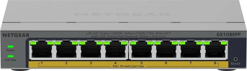 GS108EPP - Netwerk Switch - Unmanaged - 1 Gpbs - 8 poorten de Netgear en Gris – photo produit