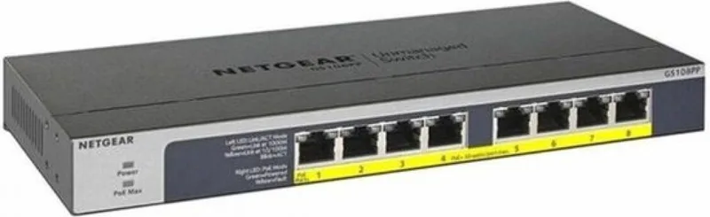 GS108PP - Netwerk Switch - Unmanaged - 1 Gbps - PoE Switch - 8 poorten de Netgear en Noir – photo produit