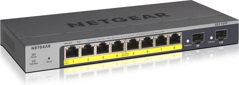GS110TP - Netwerk Switch - Smart Managed - 1 Gbps - PoE Switch - 8 poorten van Netgear in Grijs – productfoto