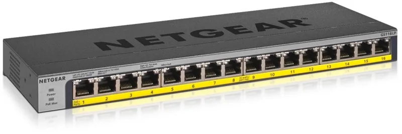 GS116LP - Netwerk Switch - Unmanaged - 1 Gbps - PoE Switch - 16 poorten by Netgear in Black – product photo