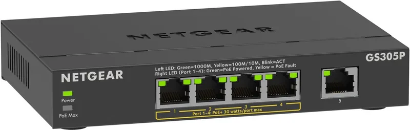GS305P - Netwerk Switch - Unmanaged - 1 Gbps - PoE Switch - 5 poorten de Netgear en Noir – photo produit