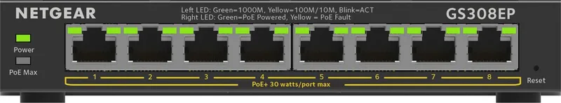 GS308EP - Netwerk Switch - Plus Managed - 1 Gbps - PoE Switch - 8 poorten by Netgear in Black – product photo