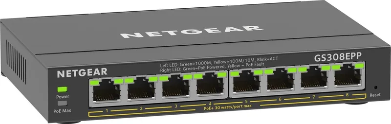 GS308EPP - Netwerk Switch - Plus Managed - 1 Gbps - PoE Switch - 8 poorten fra Netgear i Sort – produktbillede