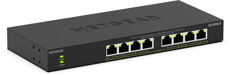 GS308LP - Netwerk Switch - Unmanaged - 1 Gbps - PoE Switch - 8 poorten van Netgear in Zwart – productfoto