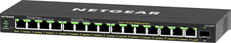 GS316EPP - Netwerk Switch - Plus Managed - 1 Gbps - PoE Switch - 16 poorten de Netgear en Noir – photo produit