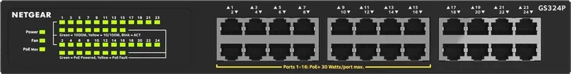 GS324P - Netwerk Switch - Unmanaged - 1 Gbps - PoE switch - 24 poorten fra Netgear i Sort – produktbillede
