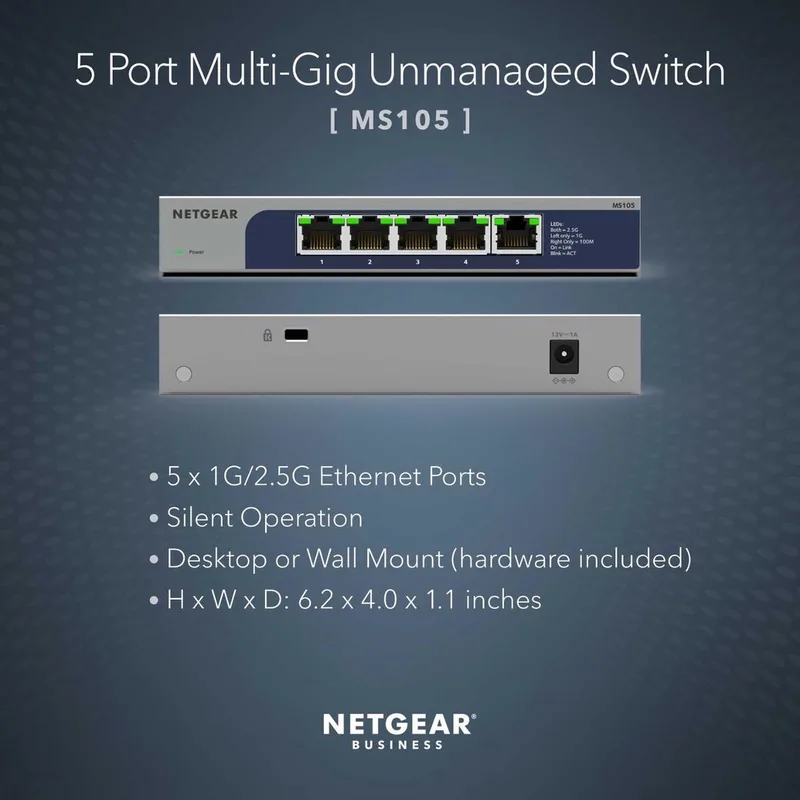 MS105 - Netwerk Switch - Unmanaged - 2,5 Gbps - 5 poorten från Netgear i Grå – produktbild