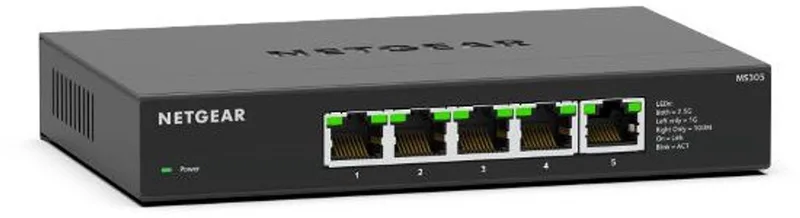 MS305 - Netwerk Switch - Unmanaged - 2,5 Gbps - 5 poorten van Netgear in Zwart – productfoto