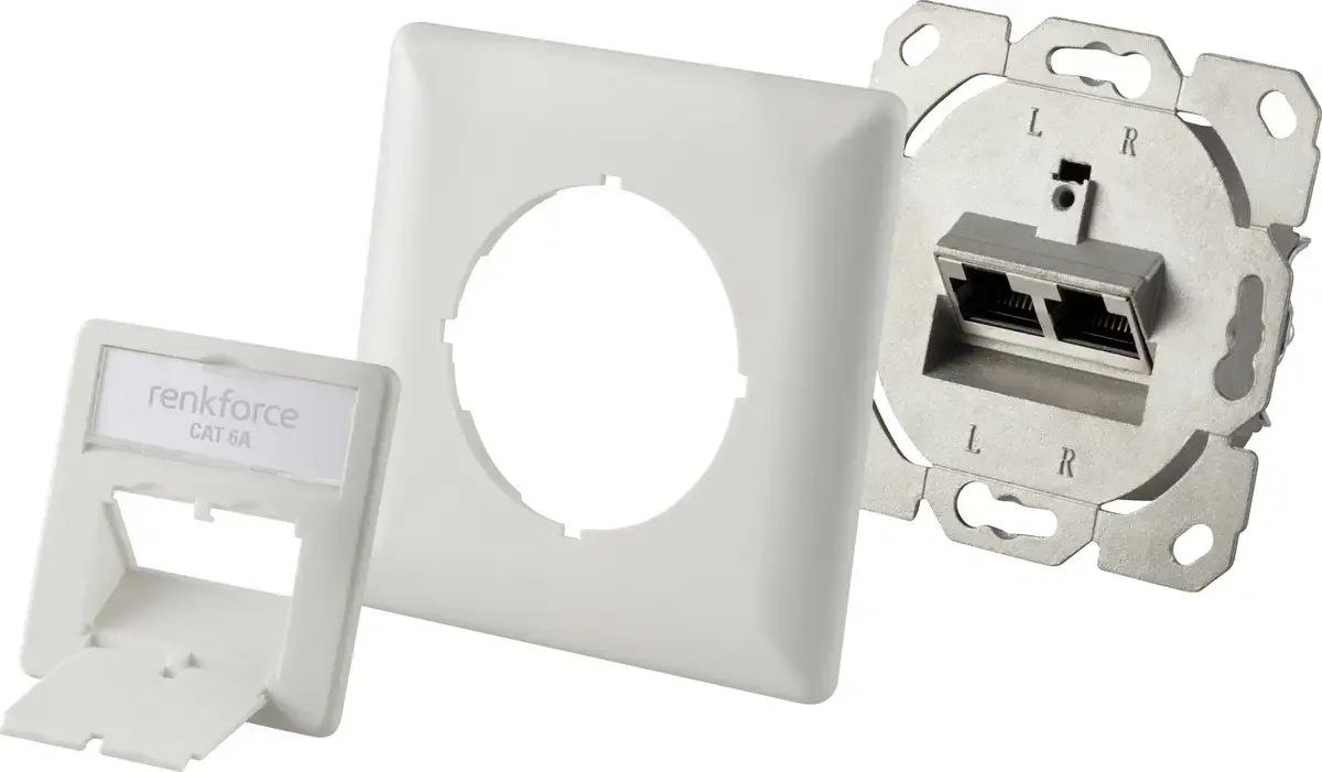 Netværksstikdåse Planforsænket Indsats CAT 6A 2 porte by Renkforce in White – product photo
