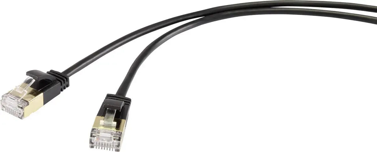 RF-4538186 RJ45 Nätverkkabel, Patchkabel CAT 8.1 F/FTP 0.50 m extremt tunn, guldpläterad kontakt 1 st från Renkforce i Svart – produktbild