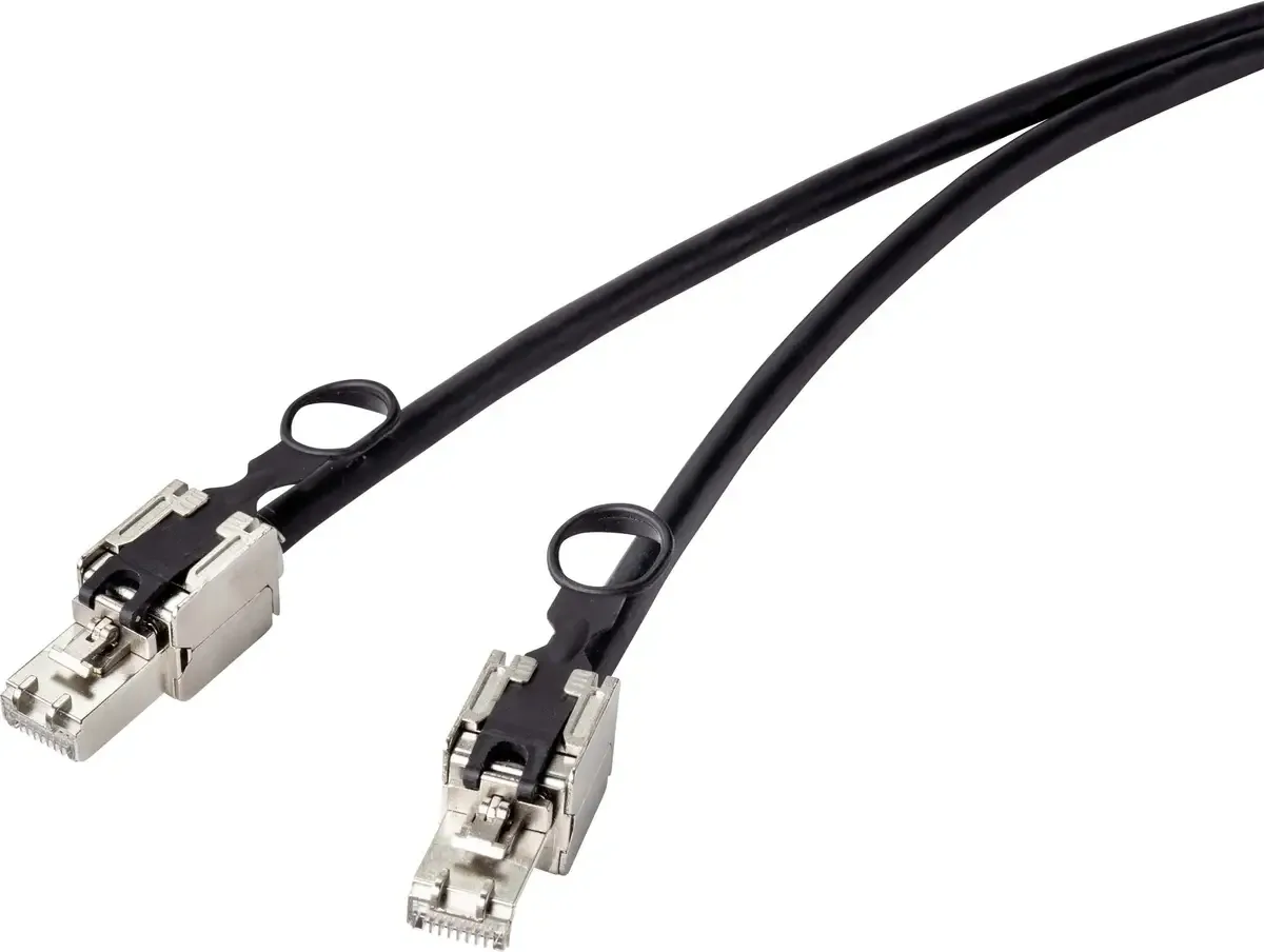 RF-4538214 RJ45 netwerkkabel, patchkabel CAT 6A S/FTP 0.25 m met ontgrendelring, 1 st. van Renkforce in Zwart – productfoto