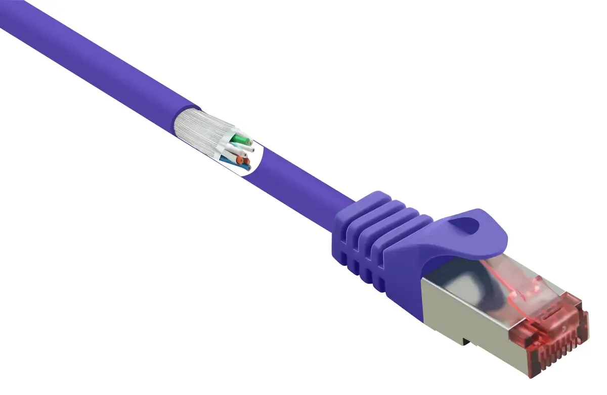 RF-4724920 RJ45 Netværkskabel, patchkabel CAT 6 S/FTP 2.00 m med låsebeskyttelse, forgyldte stik, Flammehæmmende 1 stk von Renkforce in Lila – Produktfoto