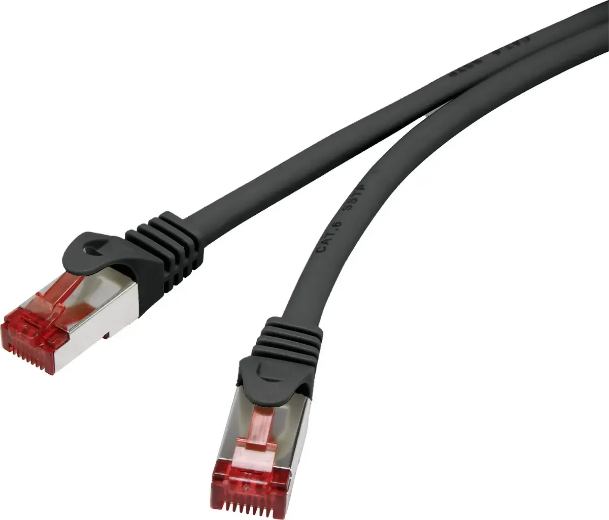 RF-4737374 RJ45 Netværkskabel, patchkabel CAT 6 S/FTP 0.15 m med låsebeskyttelse, forgyldte stik, Flammehæmmende 1 stk von Renkforce in Schwarz – Produktfoto
