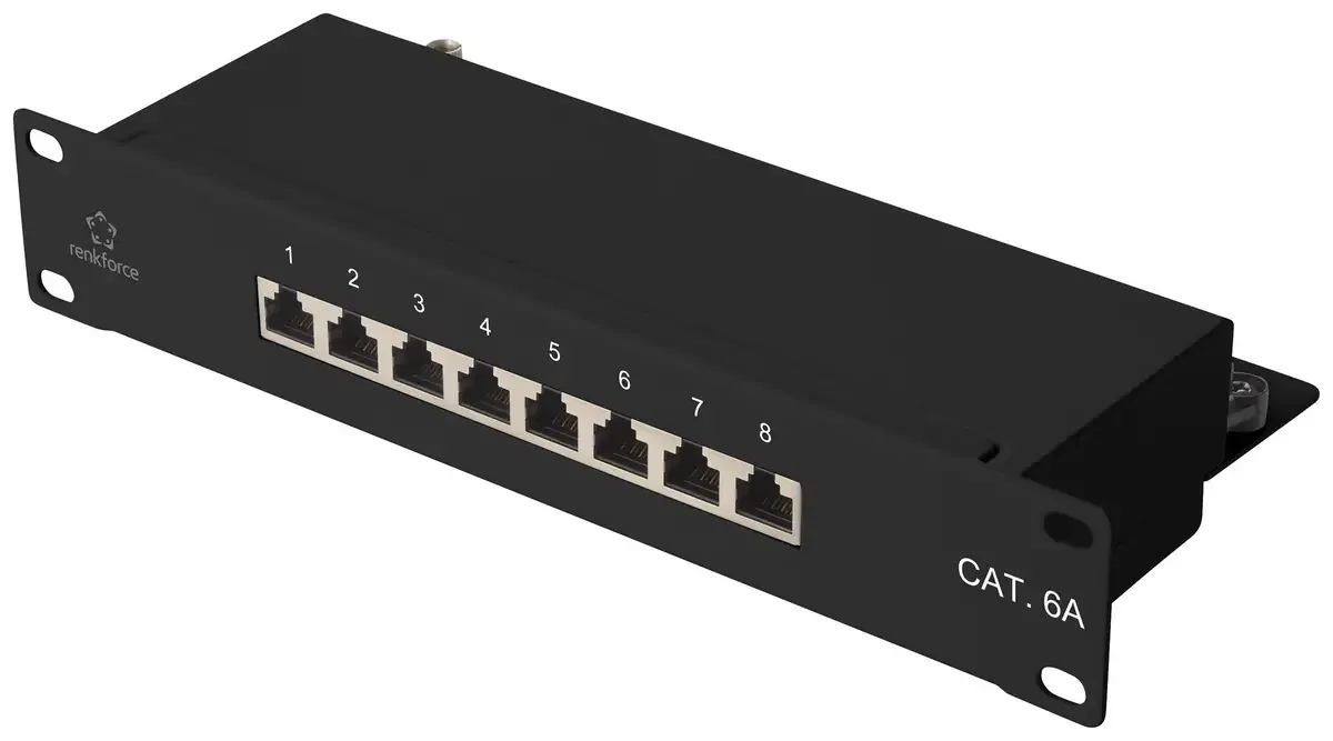 RF-4870828 8 poorten Netwerkpatchpaneel 254 mm (10) CAT 6A 1 HE Ingericht by Renkforce – product photo