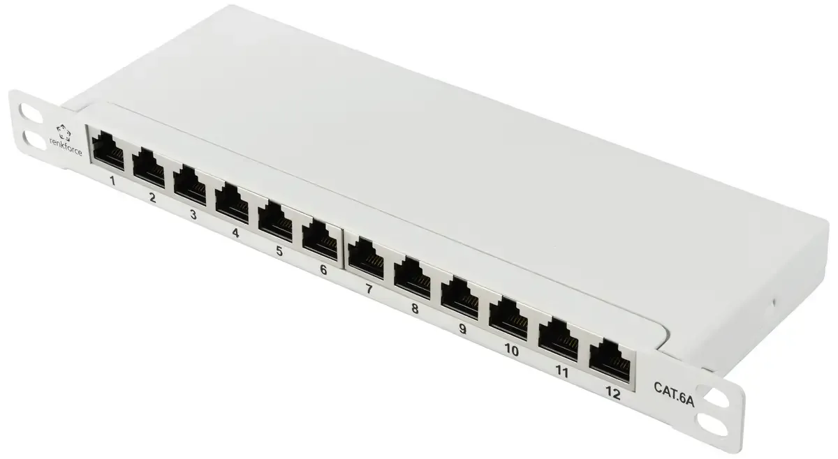 RF-4996628 12 ports Panneau de brassage 254 mm (10) CAT 6a 0.5 UH équipé de Renkforce en Gris – photo produit