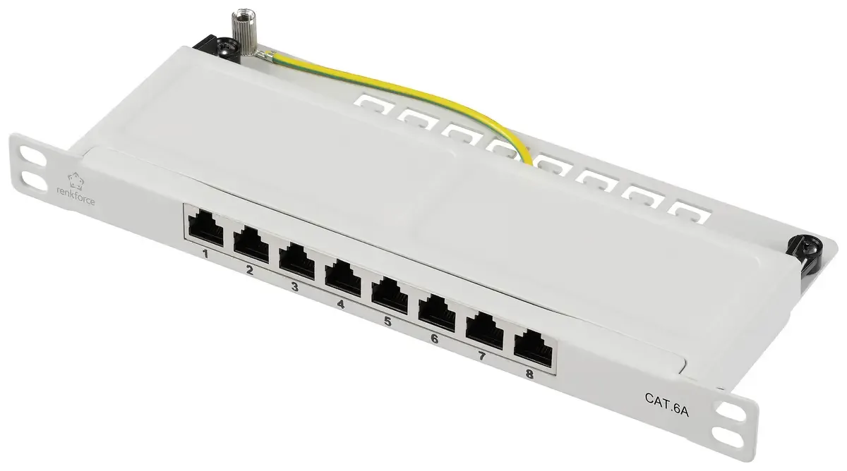RF-4996630 8 poorten patchpaneel 254 mm (10) CAT 6a 0.5 UH, bestukt van Renkforce in Grijs – productfoto