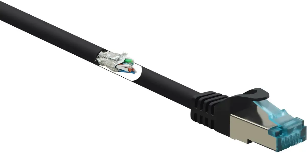 RF-5043936 RJ45 Netwerkkabel, patchkabel CAT 6A S/FTP 15.00 m Vlambestendig 1 stuk(s) van Renkforce in Zwart – productfoto
