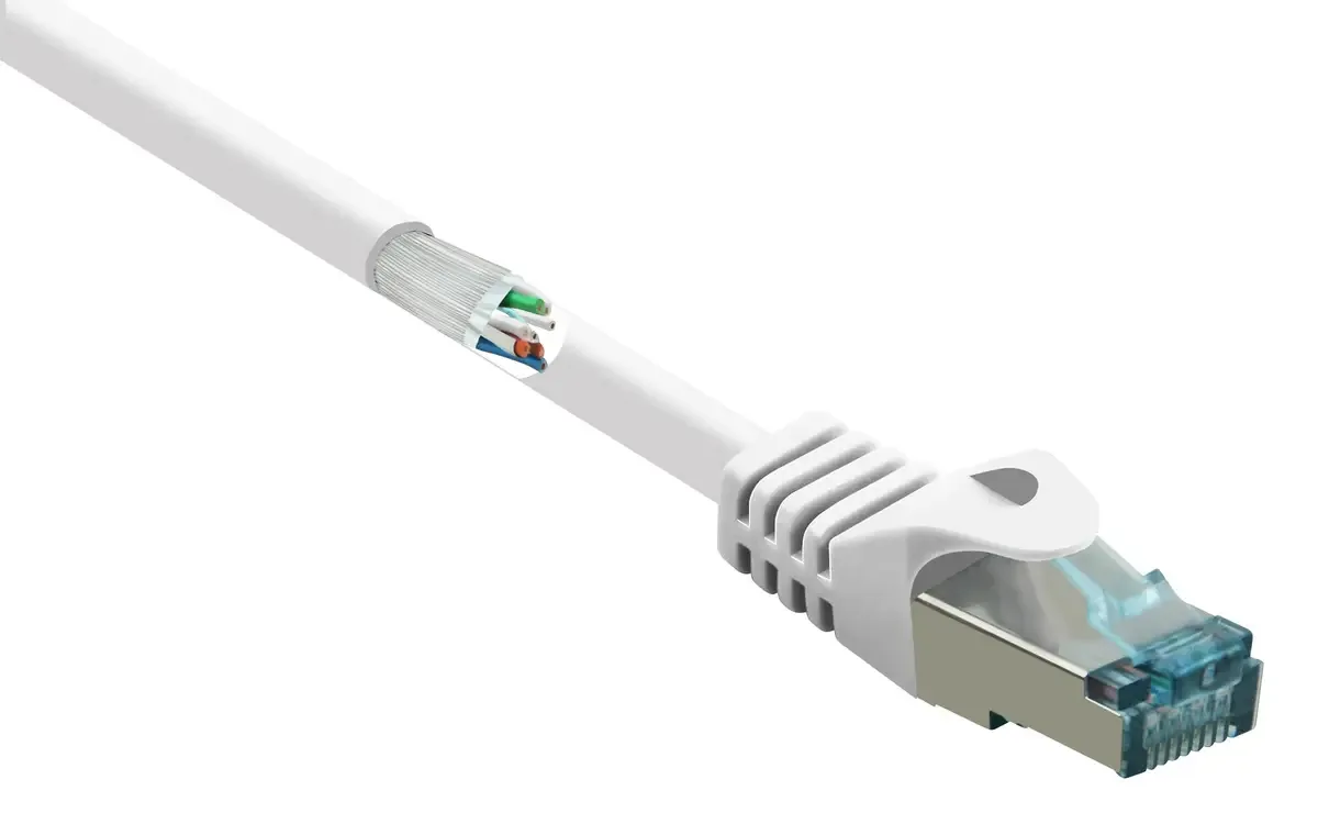 RF-5047452 RJ45 Netwerkkabel, patchkabel CAT 6A S/FTP 0.50 m Snagless, Vlambestendig 1 stuk(s) van Renkforce in Wit – productfoto