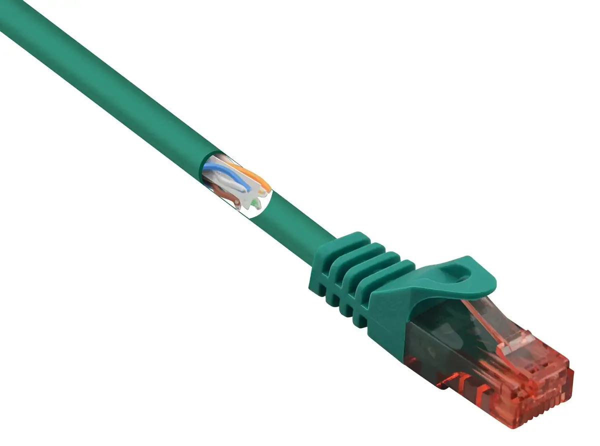 Patchkabel RF-5153666 RJ45 CAT 6 U/UTP 3.00 m, groen, met clipbescherming, halogeenvrij, 1 st. van Renkforce – productfoto
