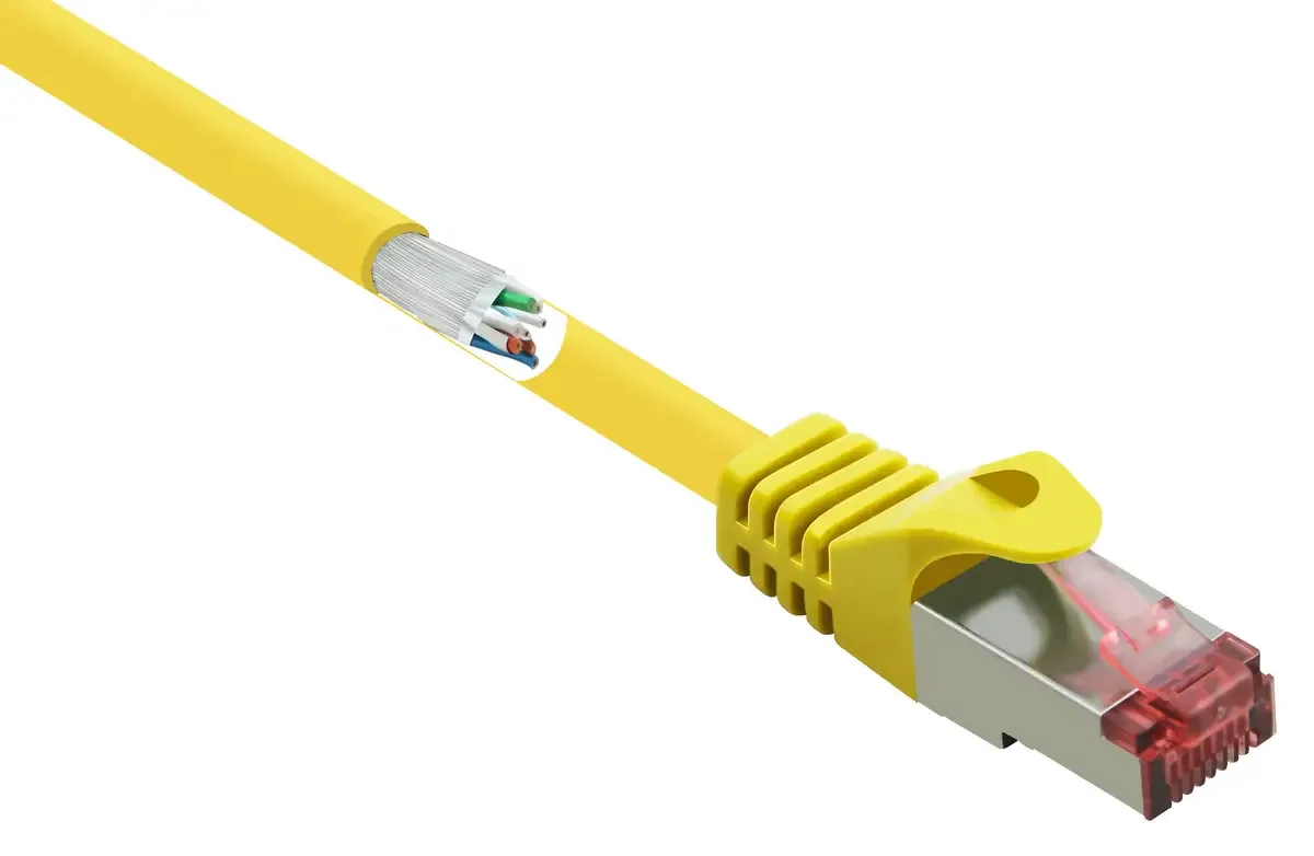 RF-5191076 RJ45 Netwerkkabel, patchkabel CAT 6 S/FTP 10.00 m Snagless, Vergulde steekcontacten, Vlambestendig 1 stuk(s) van Renkforce in Geel – productfoto