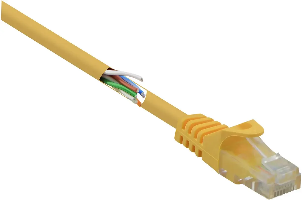 RF-5224648 Câble réseau RJ45, câble de brassage CAT 5e U/UTP 0.15 m, avec protection du verrou, sans halogène, 1 pièce de Renkforce en Jaune – photo produit