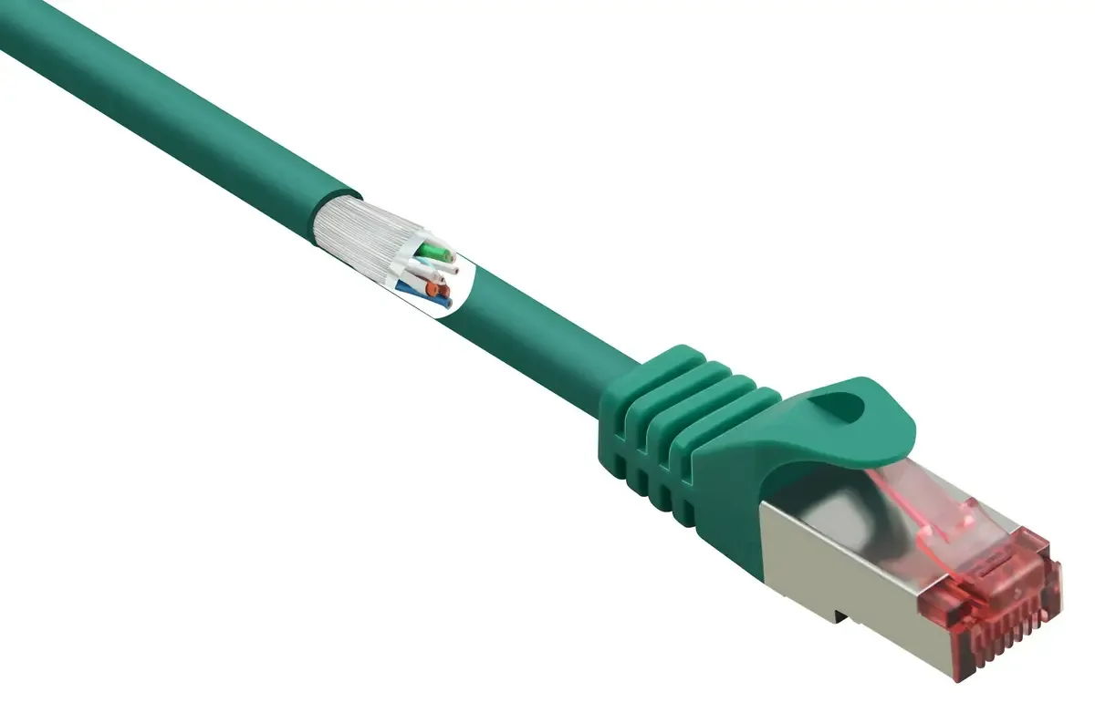 RF-5372558 RJ45 Netværkskabel, patchkabel CAT 6 S/FTP 3.00 m med låsebeskyttelse, forgyldte stik, Flammehæmmende 1 stk fra Renkforce i Grøn – produktbillede