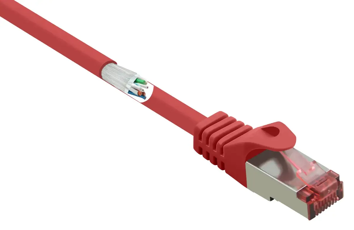 RF-5372562 RJ45 netwerkkabel, patchkabel CAT 6 S/FTP 0.25 m, met clipbescherming, vergulde connectoren, vlamvertragend, 1 st. van Renkforce in Rood – productfoto