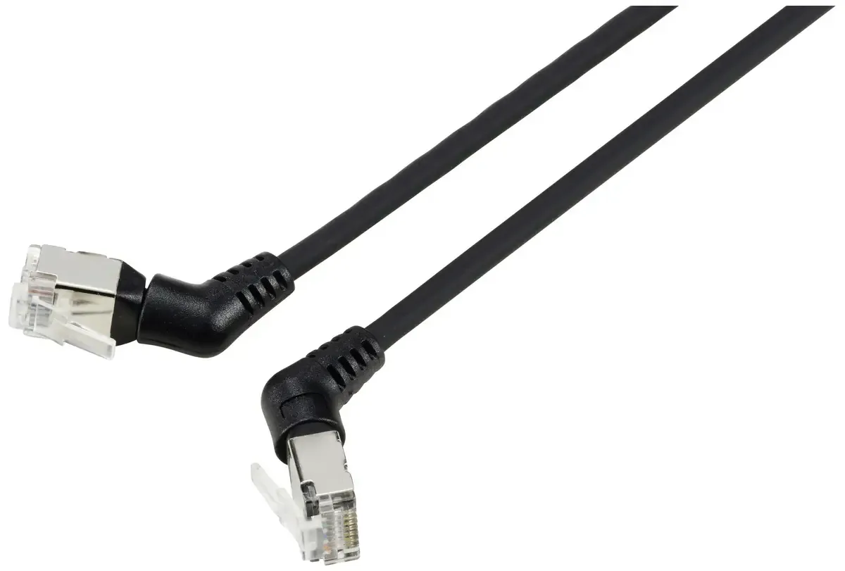 RF-6071550 RJ45 netwerkkabel, patchkabel CAT 6A F/UTP 2.00 m, draaibare connector 360°, haakse kabeluitgang, 1 st. van Renkforce in Zwart – productfoto