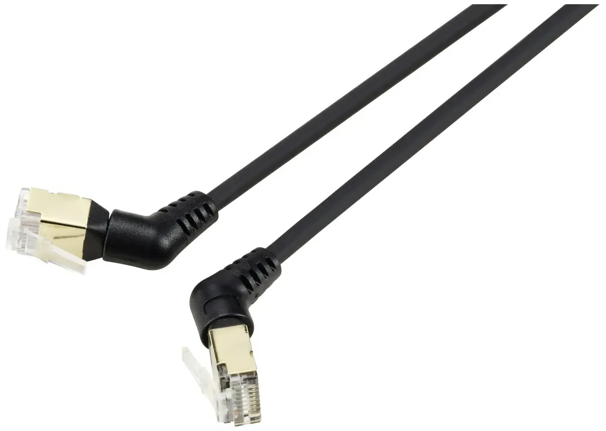 RF-6071554 RJ45 netwerkkabel, patchkabel CAT 8.2 S/FTP 1.00 m, draaibare connector 360°, haakse kabeluitgang, 1 st. van Renkforce in Zwart – productfoto