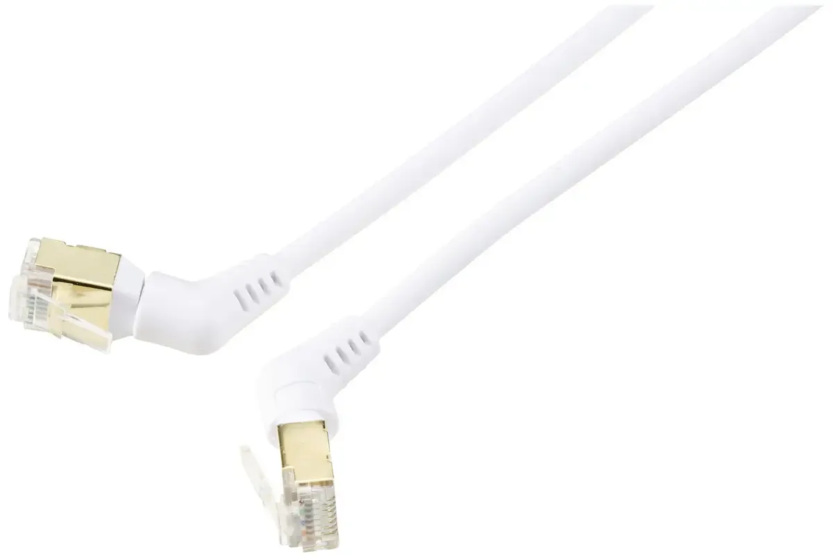 RF-6071572 RJ45 Patchkabel CAT 8 S/FTP 1.00 m Weiß Steckkontakte 360° drehbar, Gewinkelter Kabelabgang 1 St. von Renkforce in Weiß – Produktfoto