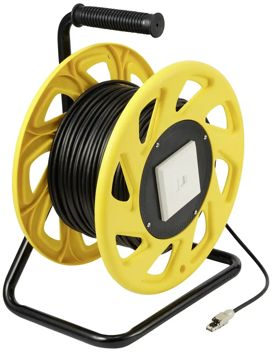 RJ45 Netwerk Kabelhaspel CAT 6A S/FTP 60 m PUR-mantel van Renkforce in Zwart – productfoto