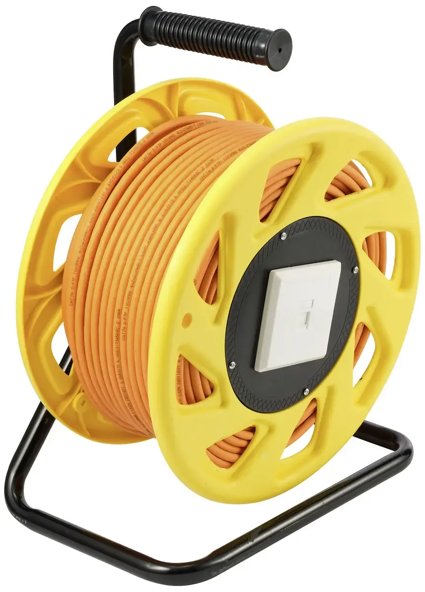 RJ45 Netwerk Kabelhaspel CAT 7a S/FTP 50.00 m Rond by Renkforce in Orange – product photo