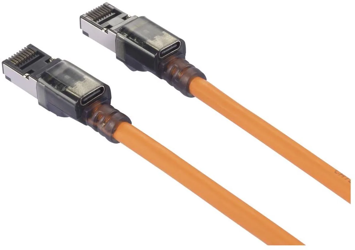 RJ45 Netwerkkabel, patchkabel CAT 6A S/FTP 10.00 m Port-Finder-functie, Halogeenvrij, Vlambestendig 1 van Renkforce in Oranje – productfoto
