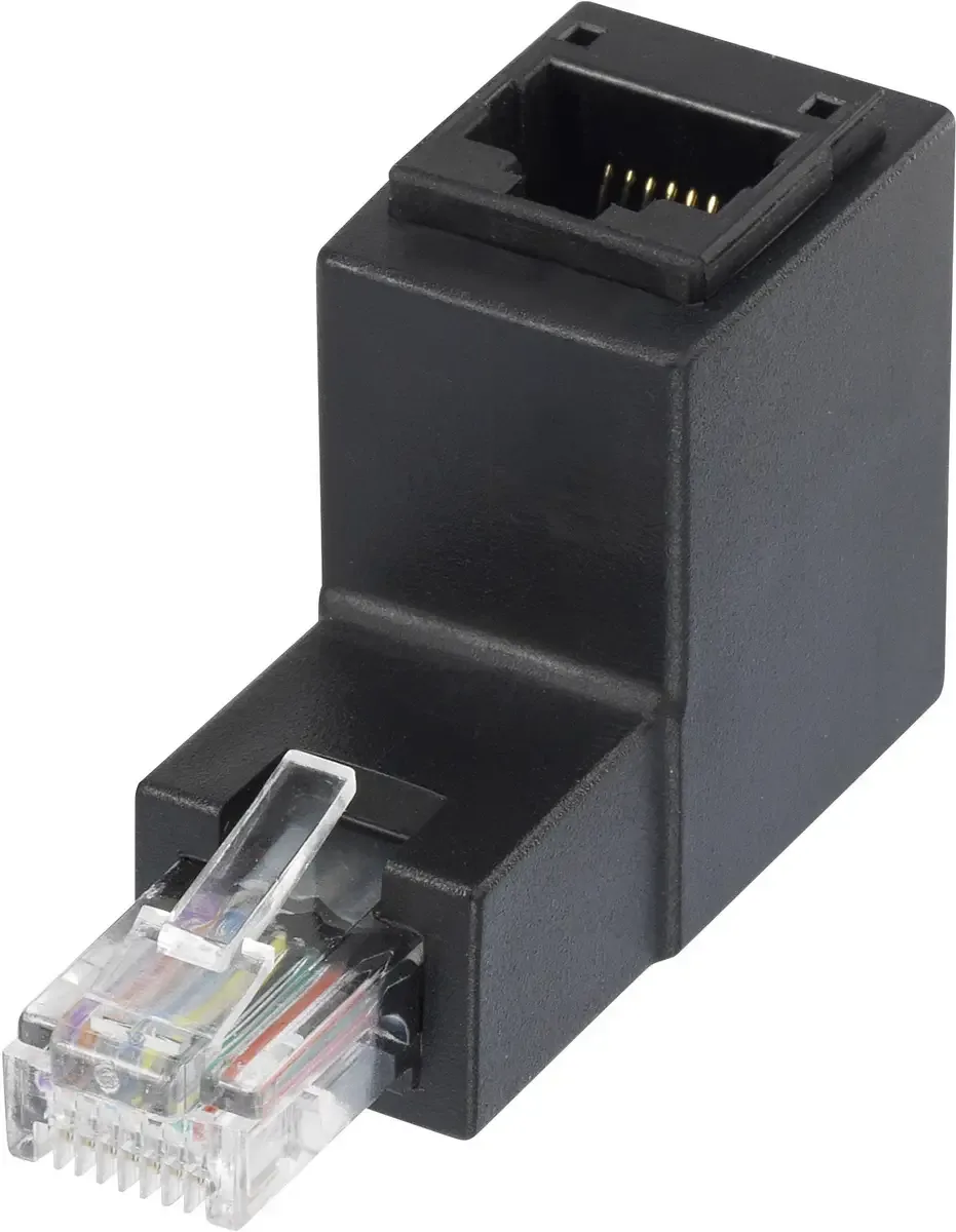 RJ45 réseau informatique Adaptateur CAT 5e Coudé vers le haut à 90° [1x RJ45 mâle - 1x RJ45 femelle] 0.00 m Renkforce by Renkforce in Black – product photo