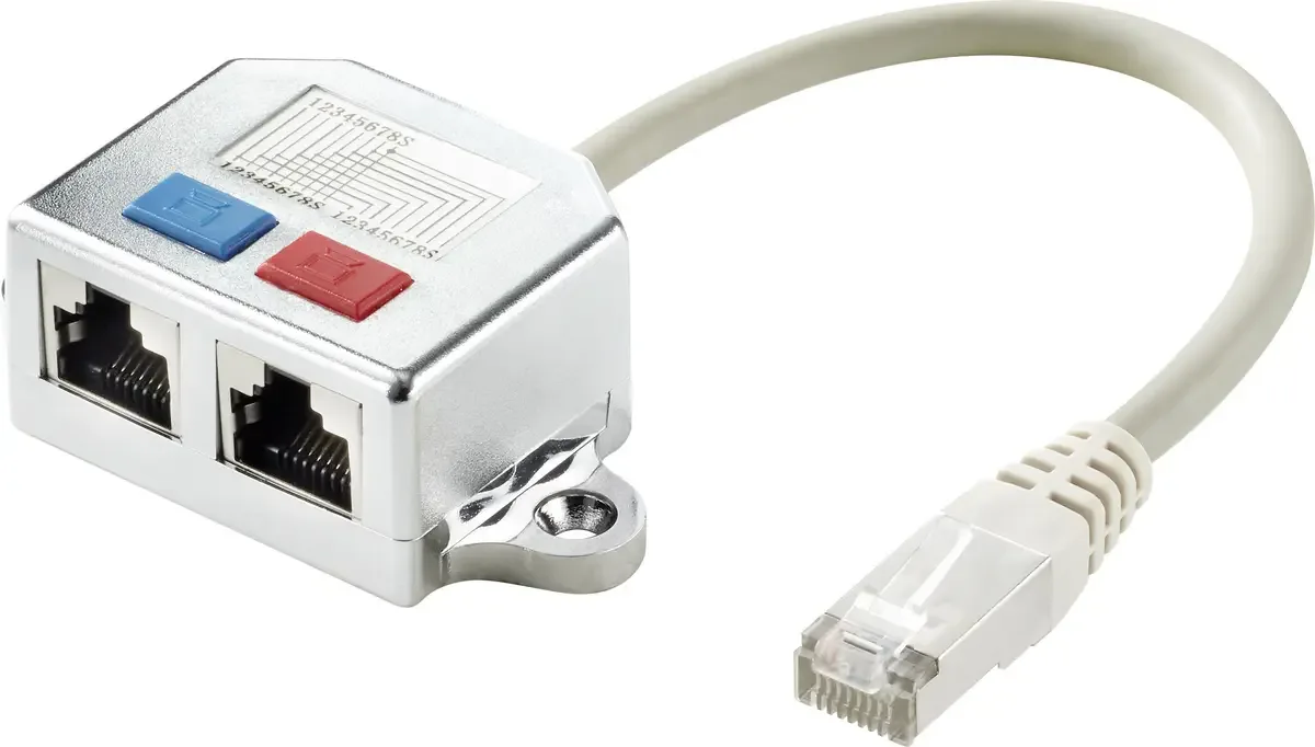 RJ45 netwerkadapter T-stuk CAT 5e (2x RJ45 bus, 1x RJ45 stekker) 15.00 cm van Renkforce in Métal – productfoto