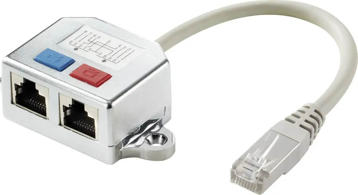 RJ45 netwerk T-adapter CAT 6 (2x RJ45 bus naar 1x RJ45 stekker), 15.00 cm van Renkforce in Métal – productfoto