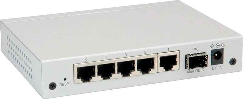 Gigabit Ethernet Switch 6 poorten (5x 10/100/1000 + 1x SFP) från Roline i Grå – produktbild