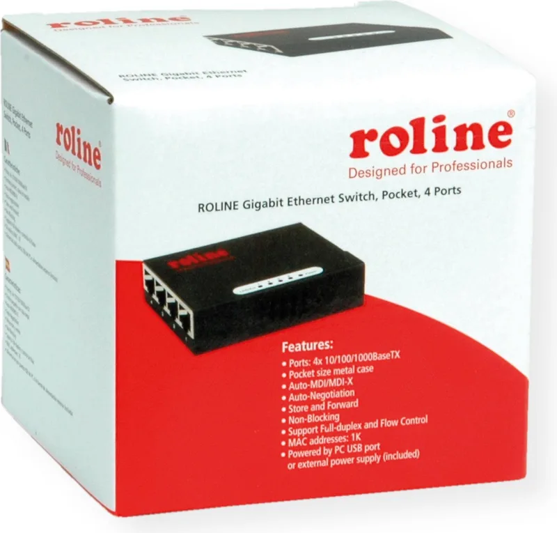 Gigabit Ethernet Switch, Pocket, 4-Poorts by Roline in Black – product photo