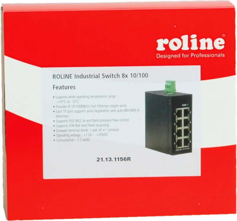 Industrie Switch 8x RJ-45, unmanaged från Roline i Svart – produktbild