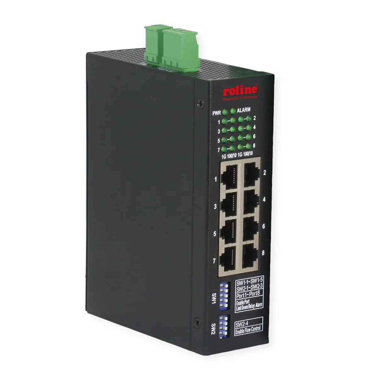 Industriële Gigabit Ethernet Switch, 8 poorten, Web Managed från Roline i Svart – produktbild