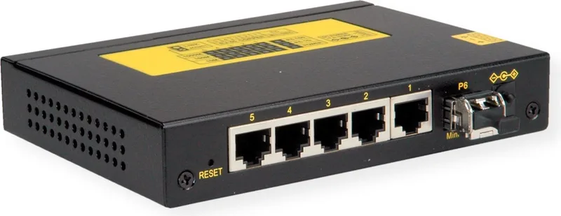 Industriële Gigabit Switch, 5x RJ-45 + 1x SFP från Roline i Svart – produktbild