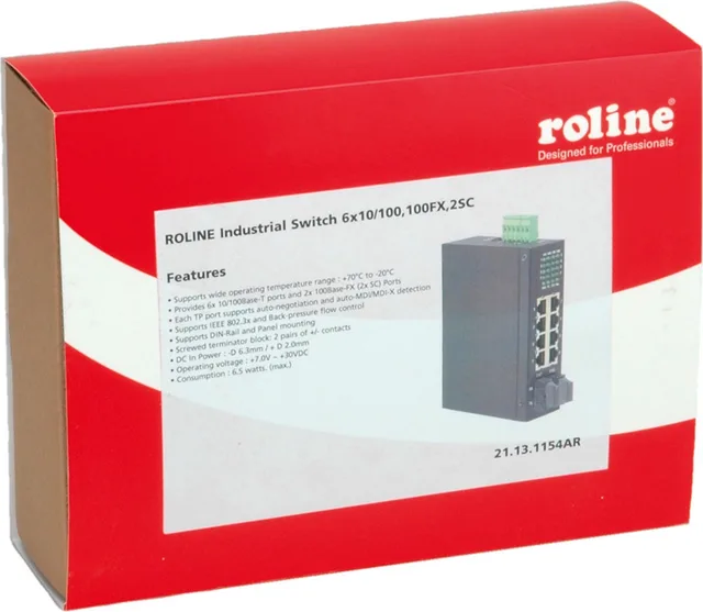 industriële switch, 6x RJ-45 en 2x RJ-45 of SC, unmanaged