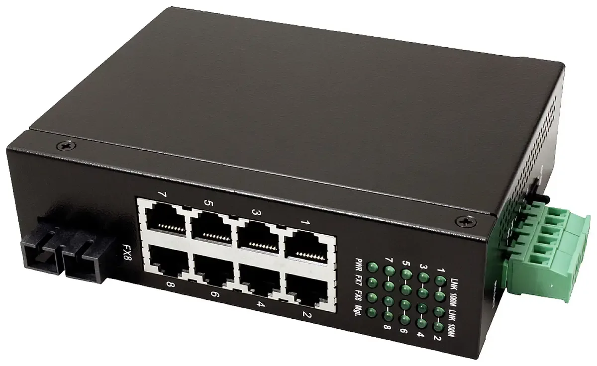 industriële switch 7x RJ-45, 1x SC, unmanaged van Roline in Zwart – productfoto